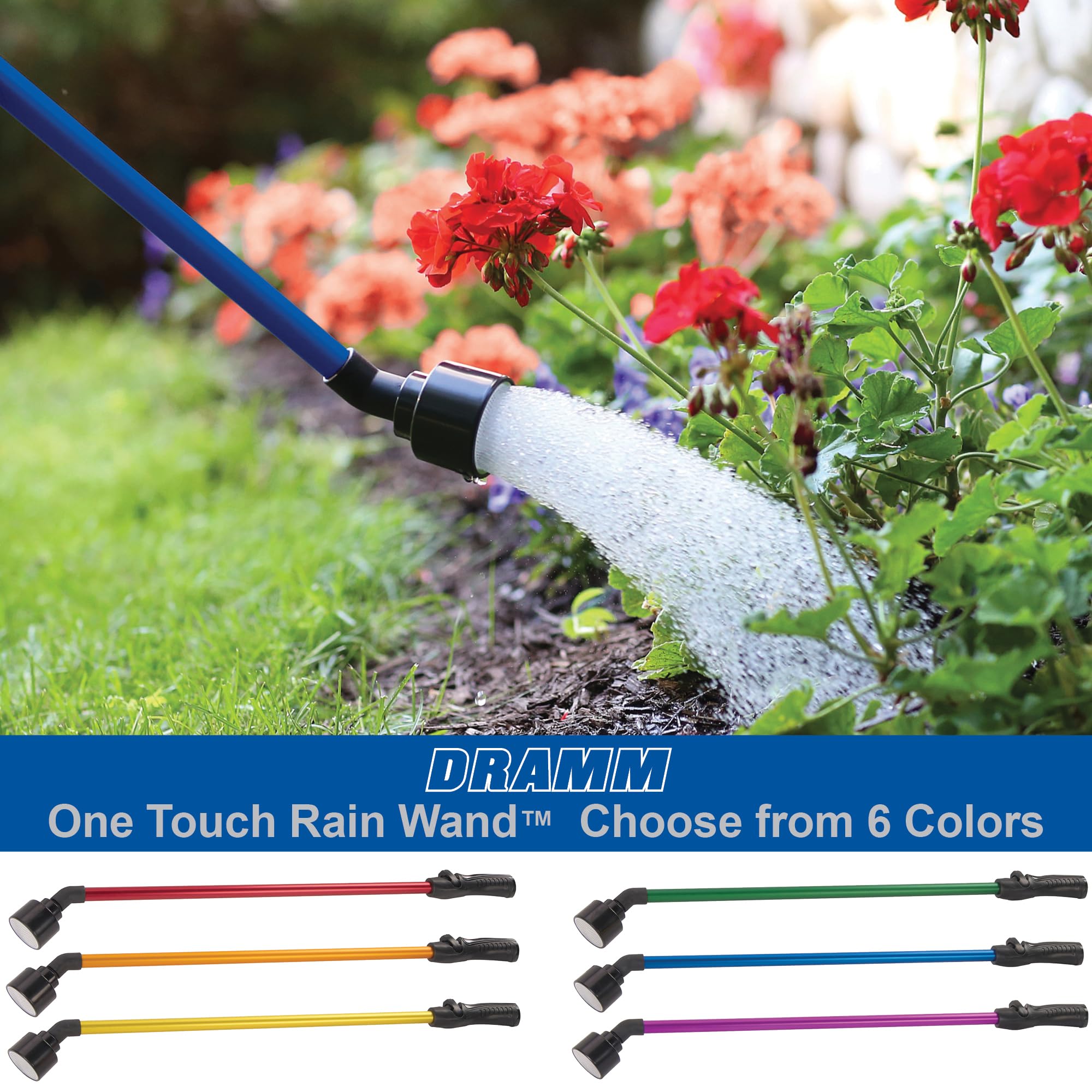 DRAMM 14805 Lance d'arrosage avec Valve One Touch, 76 cm, Bleu