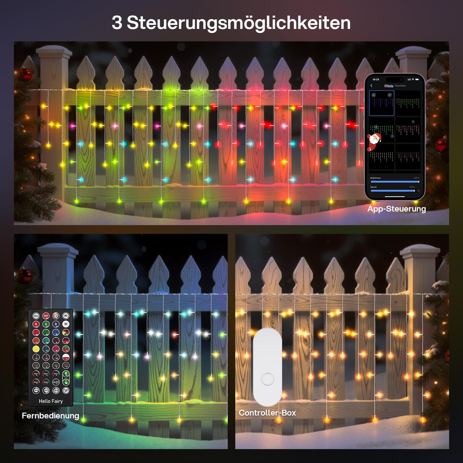 REYLAX 20M 598 LED Eisregen Lichterkette, RGB Color Chaning Lichterkette Außen, Smart Christmas lights, Intelligente Dynamische Deko, IP65 Wasserfest, Musiksynchronisierung, App Steuerung