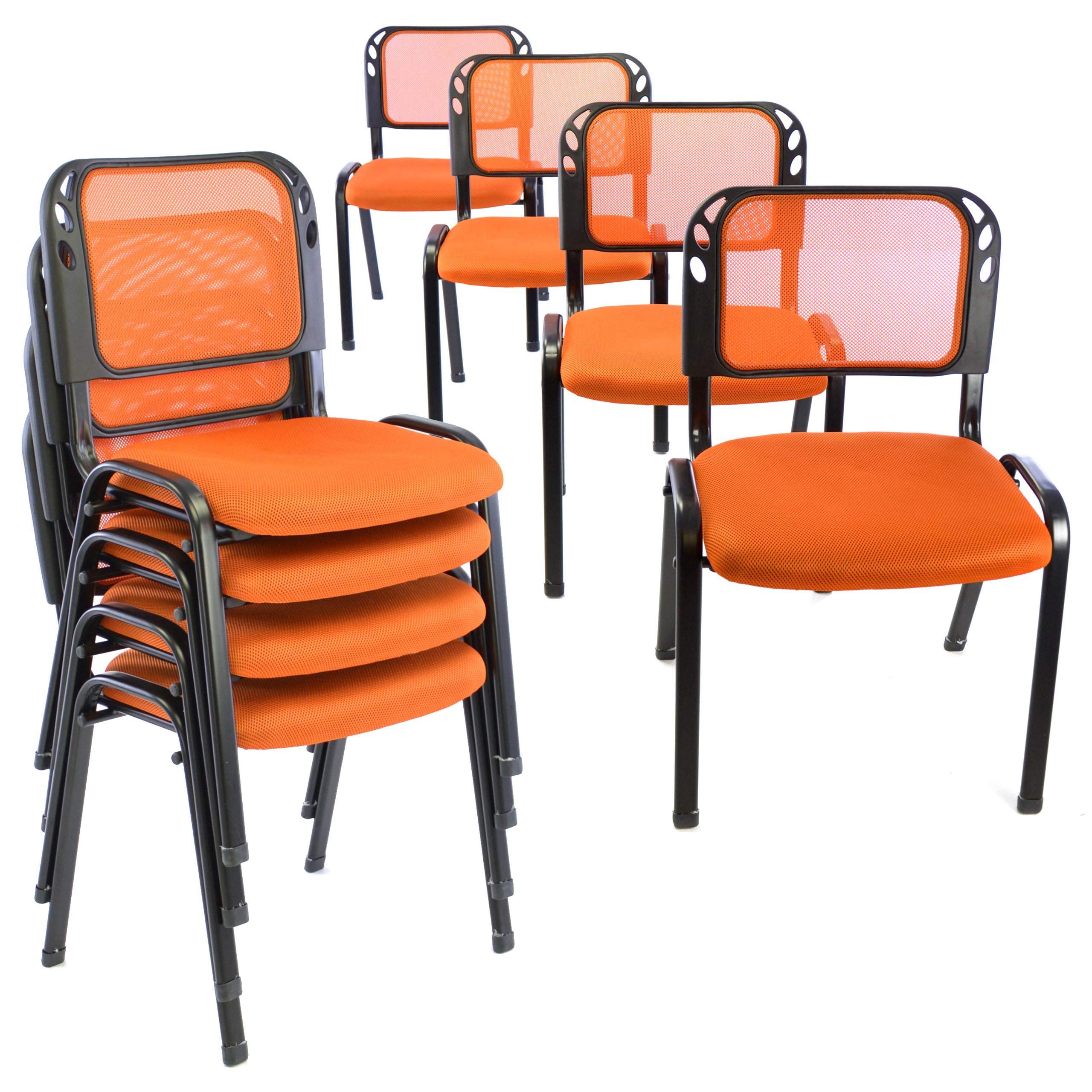 Nexos Trading 8er Set Bürostuhl Konferenzstuhl Besucherstuhl orange gepolsterte Sitzfläche stapelbar 52,5 x 45 x 80 cm Stapelstuhl Metallrahmen schwarz