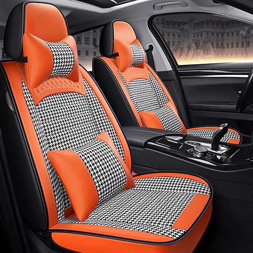 Miniatura 6 de XLBOND Funda universal de 5 asientos de cuero + lino compatible con Volvo XC60 XC90 XC40 XC70 S60L C30 S80 S90 V50 V60 (color naranja, gris, 5