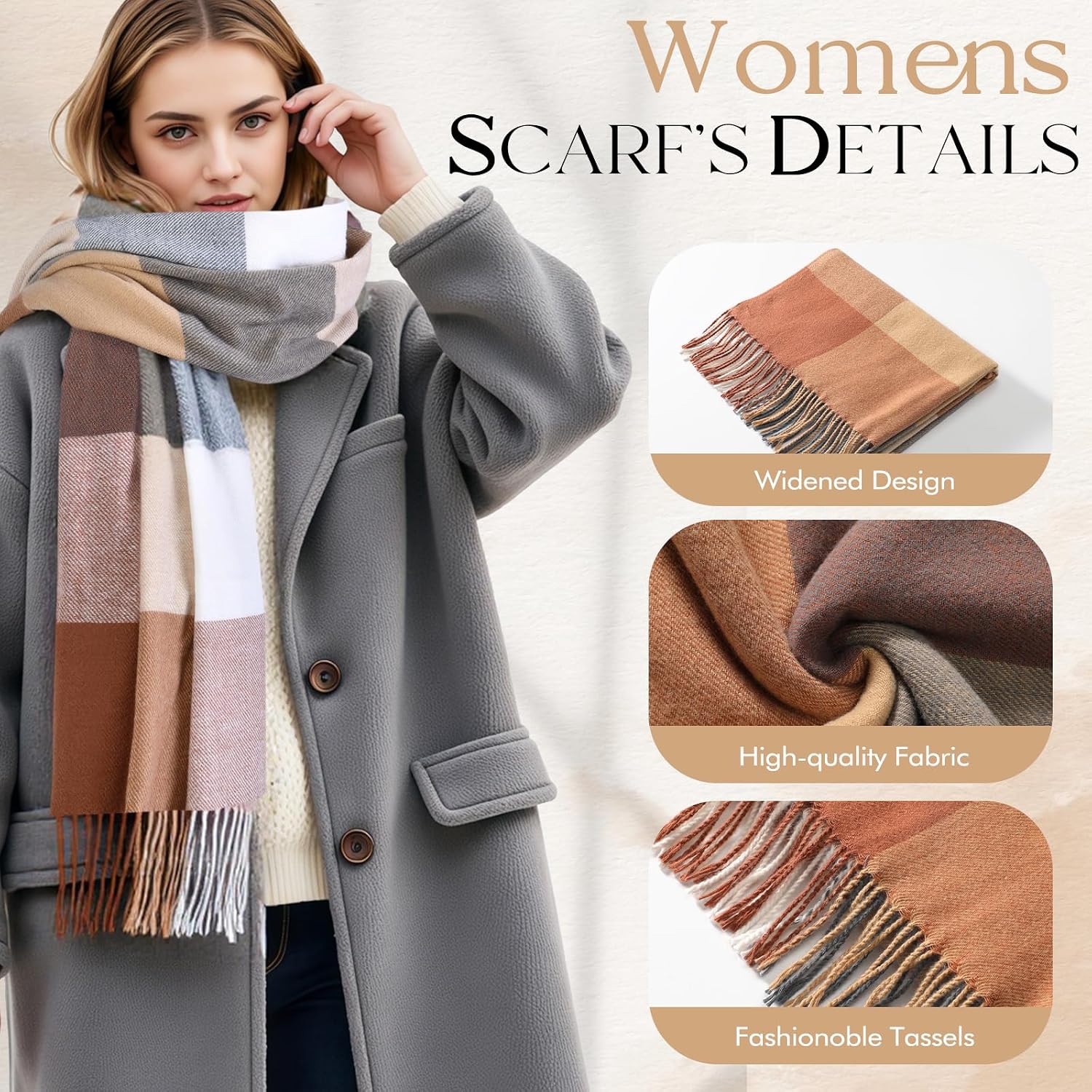 Winter Scarf for Women Fashion Soft Feel Plaid Womens Scarfs, Warm Shawls and Wraps, Long Blanket Scarf