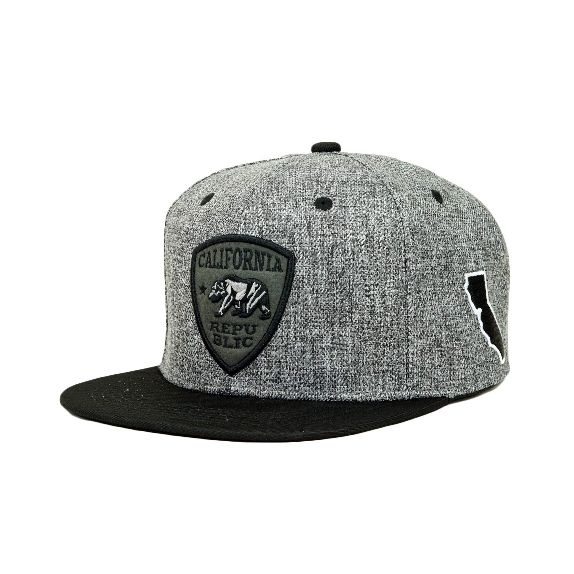 California Republic Twill Snapback Hat Adjustable CA Map Baseball Cap (Gray/Black)