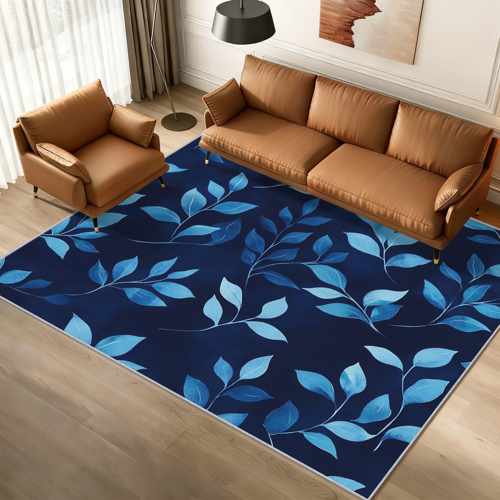 Générique Tapis Bleu Marine 60x90, Lavable Poils Ras