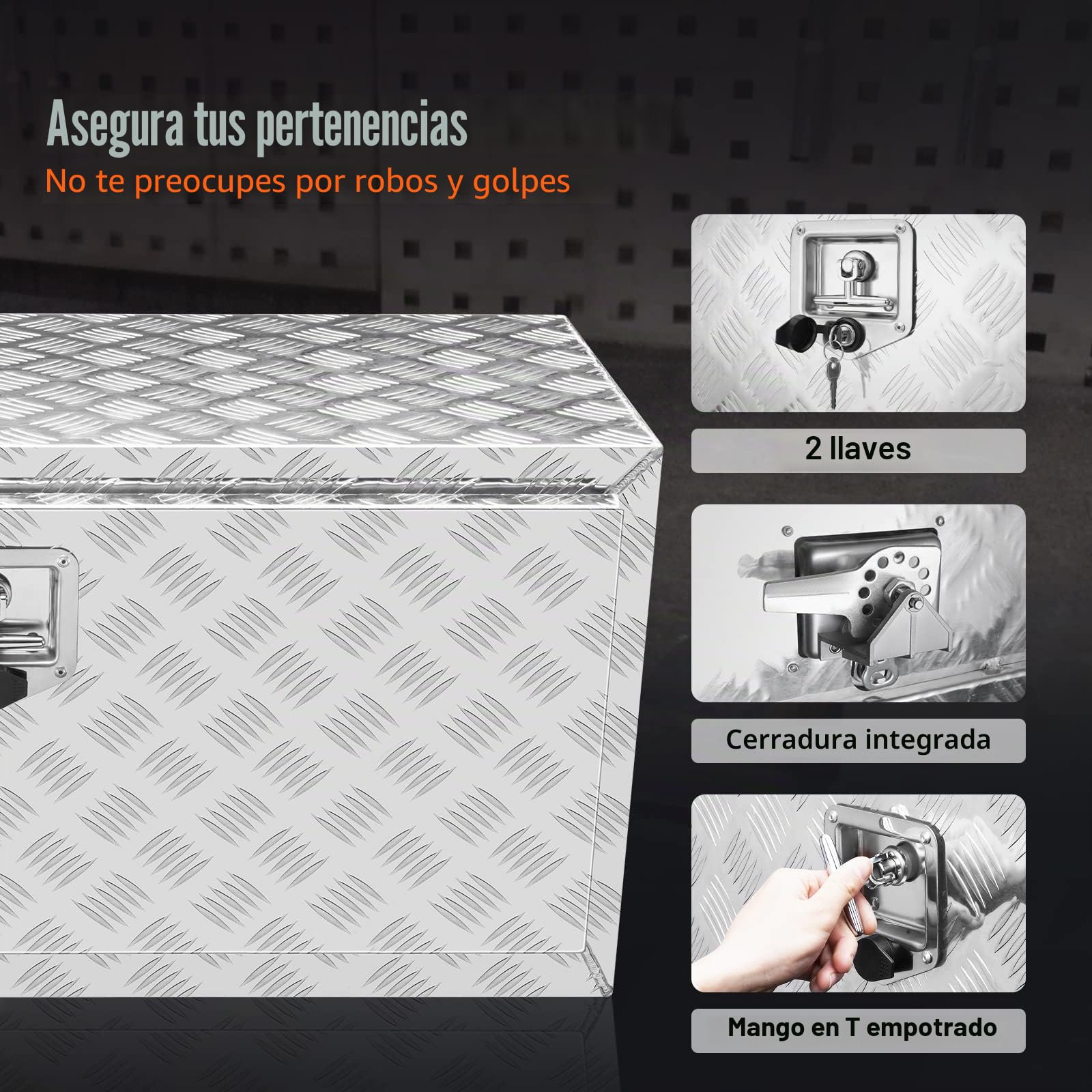 VEVOR Caja de Herramientas para Camión 91,4x35,5x40,5 cm Caja de Bastidor Inferior Caja de Almacenamiento de Aleación de Aluminio Montaje Inferior con Cerradura y Llaves para Remolques, Camionetas