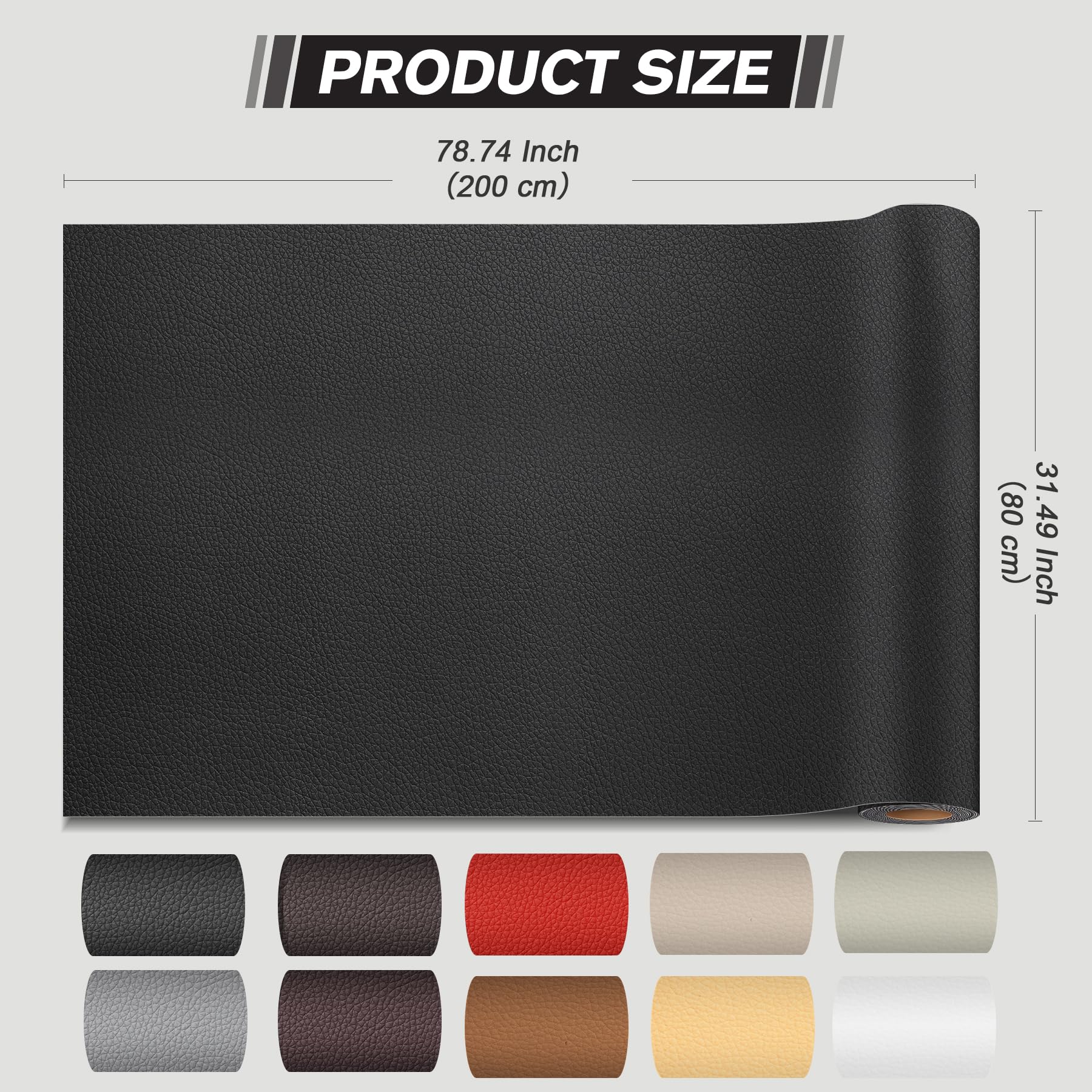 Pelle Adesiva per Riparazioni Autoadesivo, 80 x 200 cm Patch di Riparazione in Pelle,Ecopelle Adesiva per Divani, Sedili Auto, Mobili, Borse, Giacche （Nero）