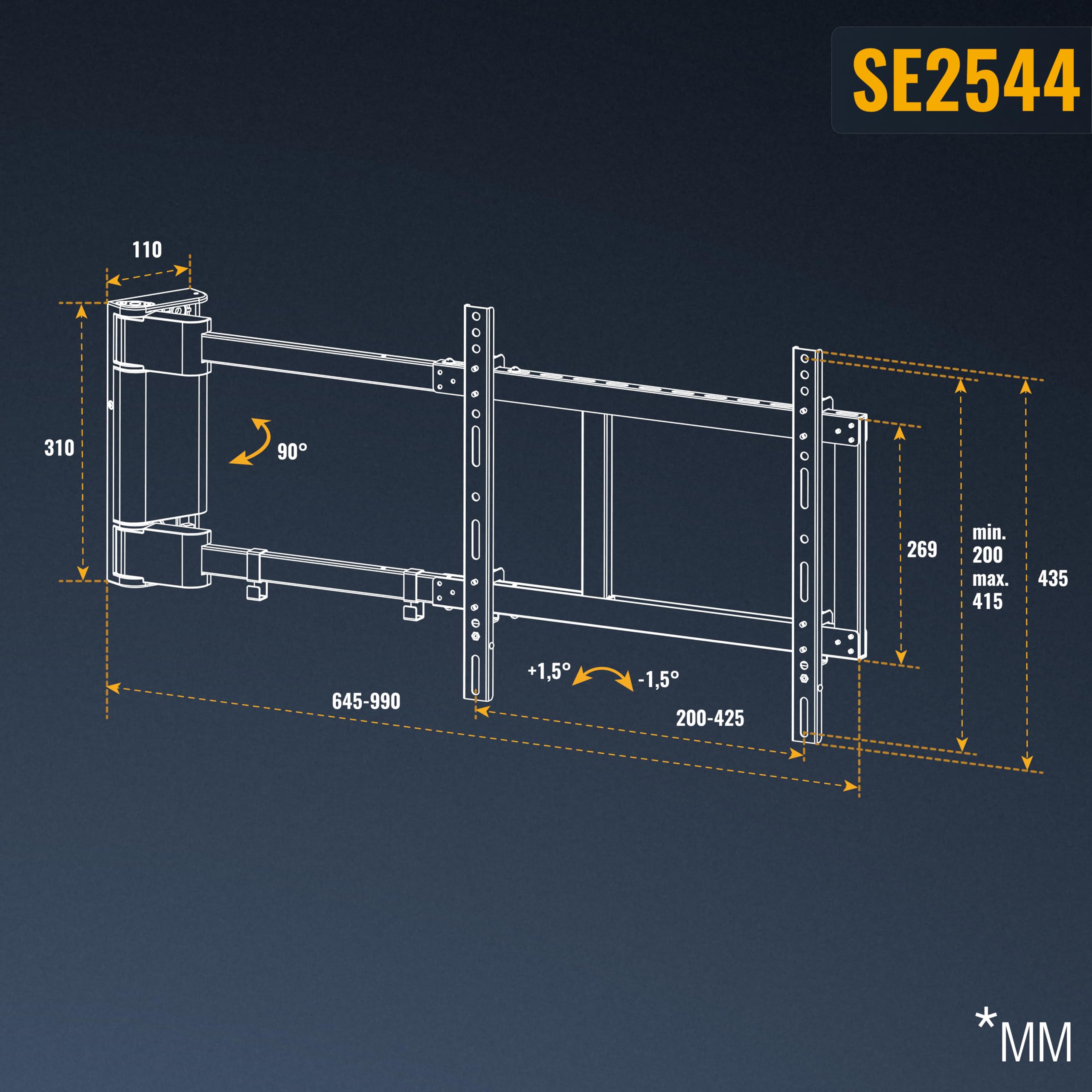 RICOO SE2544 Supporto TV da parete Staffa TV 40-65 pollici per 40 43 50 55 60 65 pollici girevole inclinabile fino a 60 kg max VESA 400x400