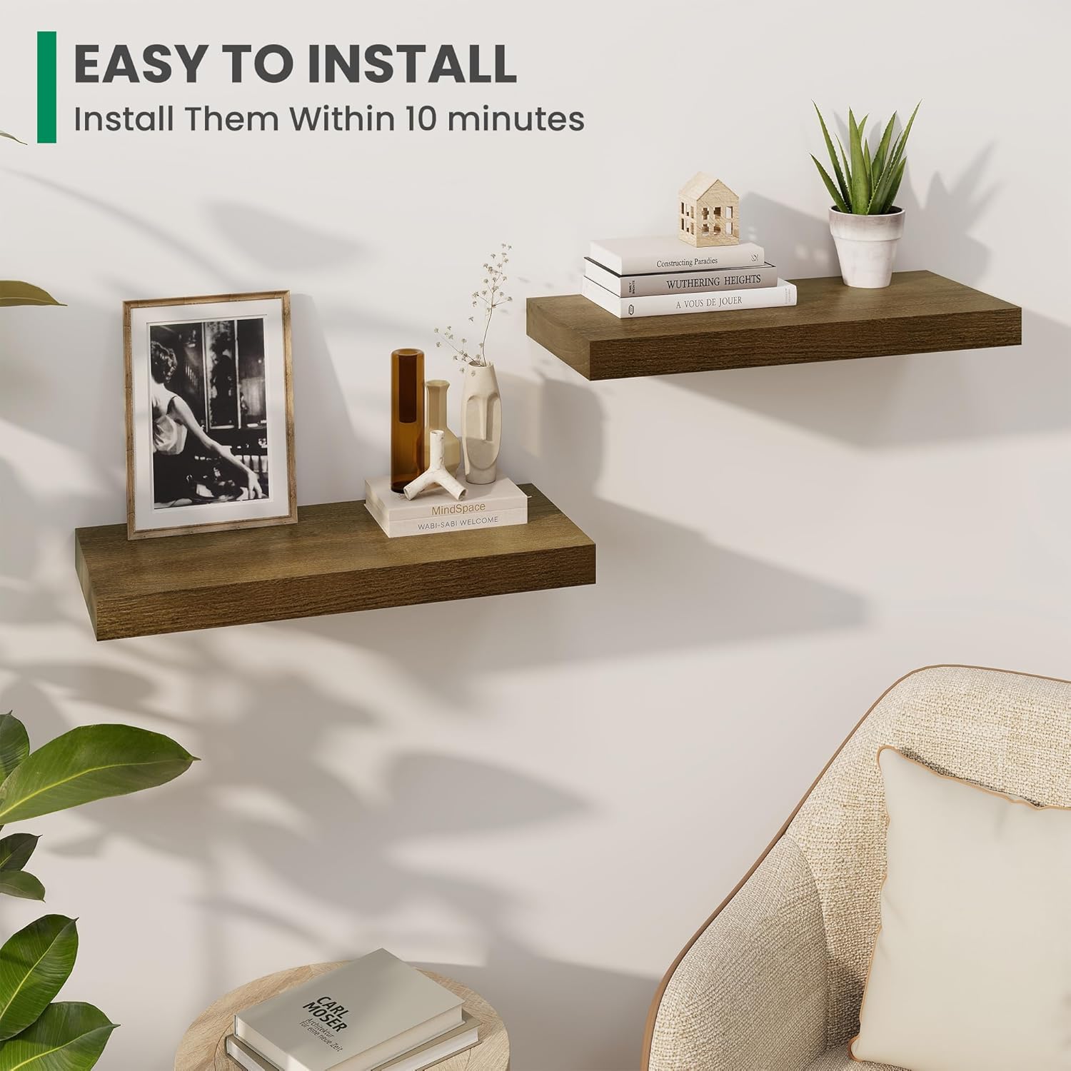 Solid Wood Floating Shelves For Wall, 36”W x 9”D x 1.56”H Large Wall Shelves for Living Room Bedroom Bathroom Kitchen Drcor Storage with Invisible Heavy-Duty Metal Bracket, Light Brown, Set of 2 Light Brown Finish 36\\\\\\\\\\\\\\\"Wx9\\\\\\\\\\\\\\\"D, 2pack