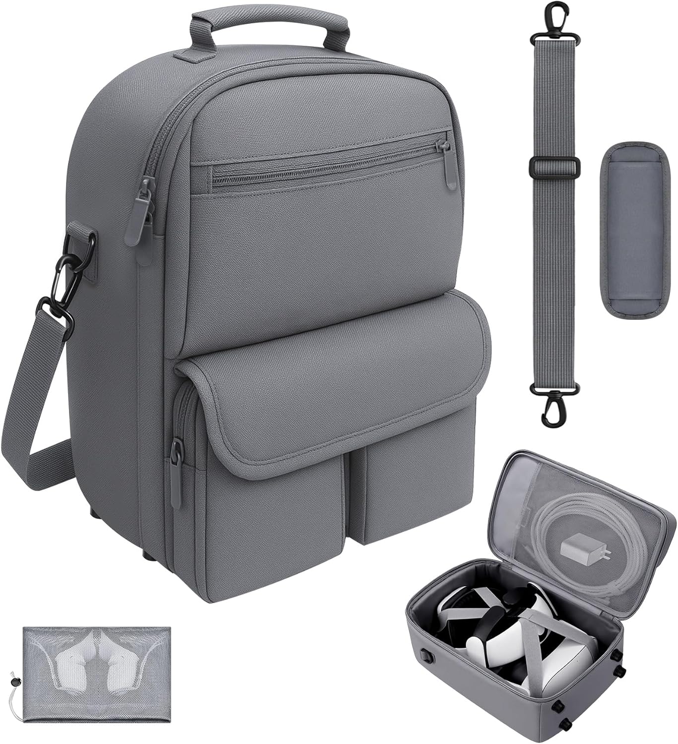 Carrying Case for Meta Quest 3S/3/2, Travel Case with Bag Strap, Large-Capacity Protective Storage for Oculus Quest 3S/3/2 Accessories, Fits Kiwi, BOBOVR Headstrap, Elite Strap with Battery
