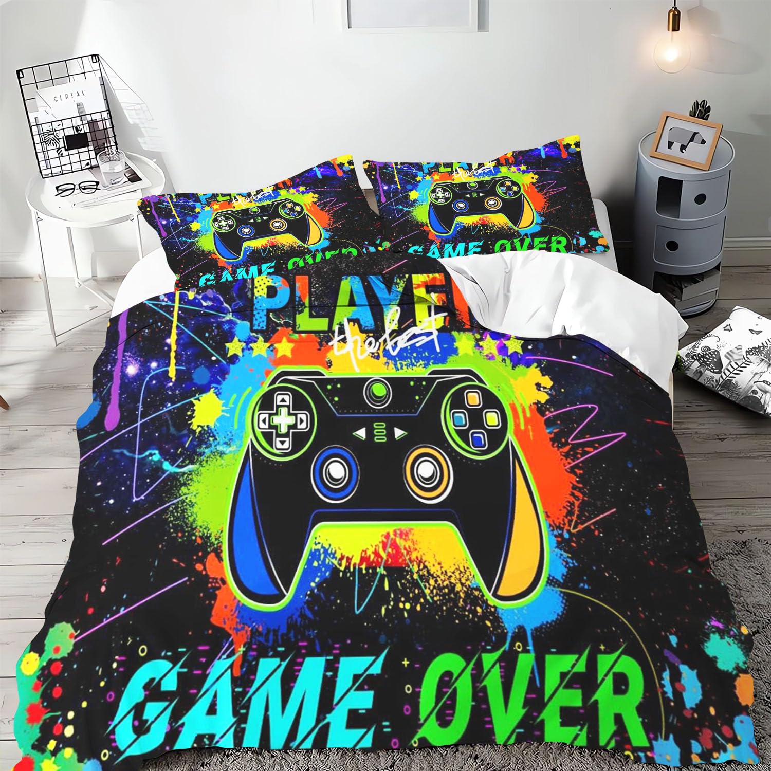 Smchwbc Girls 1 Gamer Bed Linen 35 X 200 Cm, Children's Gamepad Duvet Cover Set For With Pillowcase, Children's Bed Linen 35 X 200 Cm, Gaming Bedding Sets Microfibre (135 X 200 Cm, )