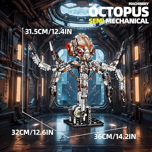 Miniatura 2 de Juego de bloques de construcción de pulpo mecánico  Modelo de robot Steampunk DIY con tentáculos móviles, kit de ingeniería STEM para adultos y