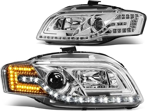 Auto Dynasty Faros delanteros de proyector LED compatibles con A4 S4 06-08, lado del conductor y del pasajero, carcasa cromada