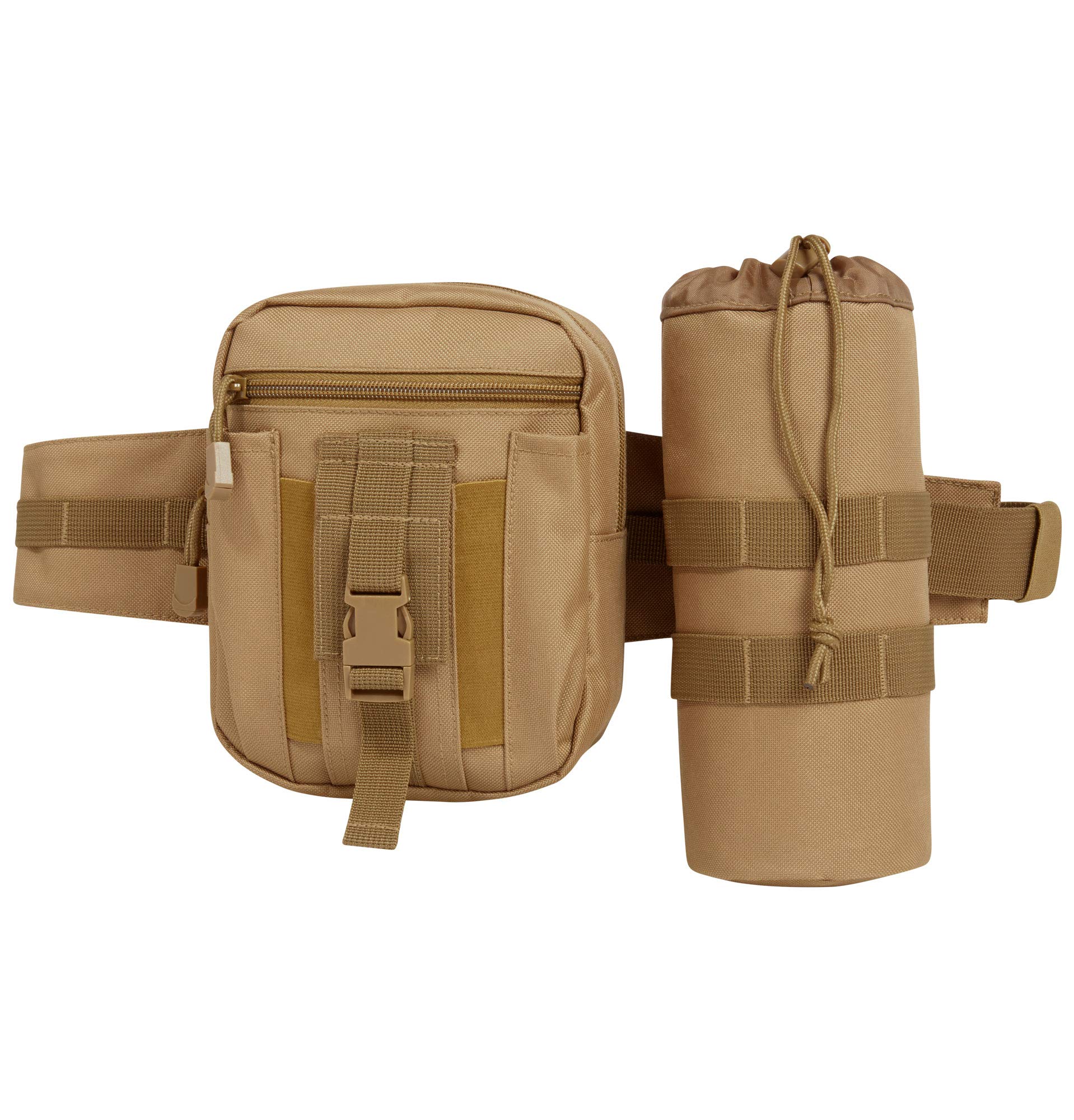 Brandit Waistbelt Bag Allround Belt Bag with Additional Bottle Holder for Outdoor Use, Camel, Standard Size, Classic