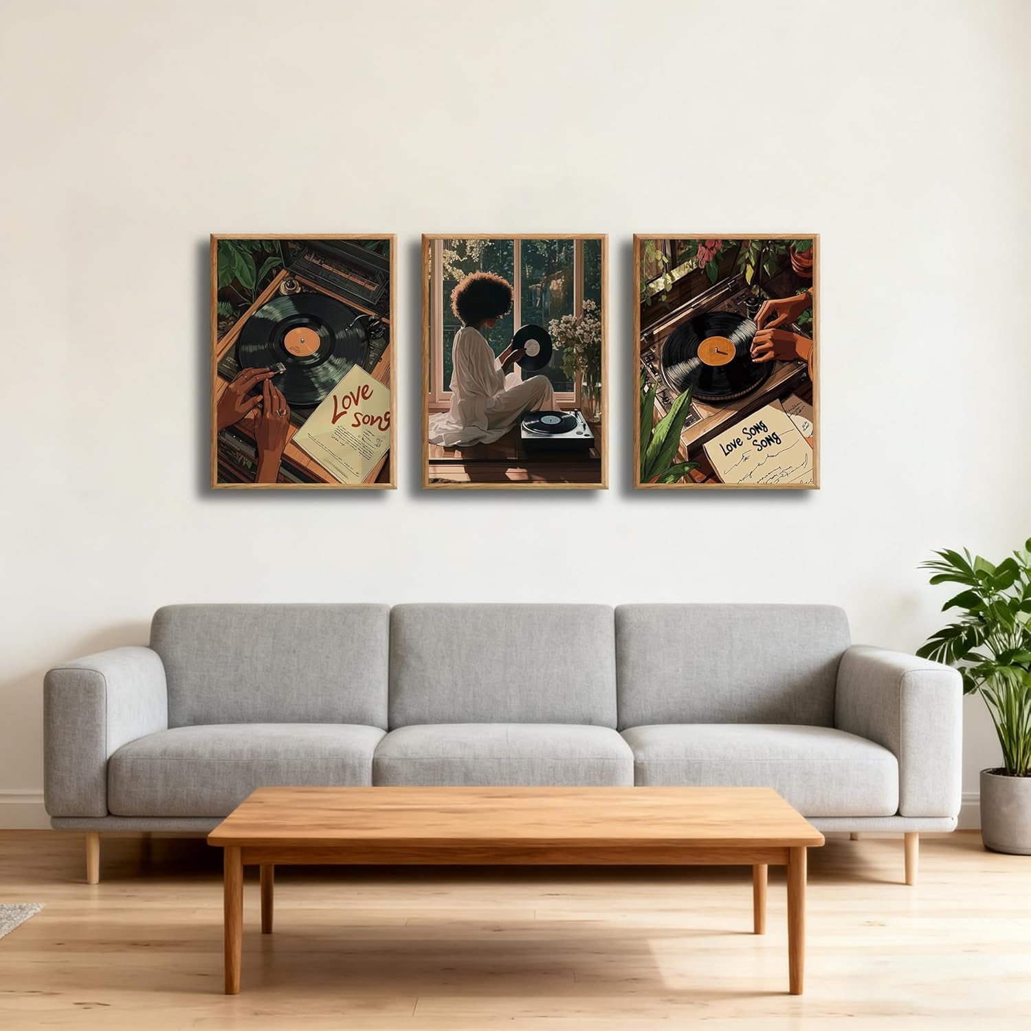 3Pcs Black Woman Canvas Wall Art Fashion African American Women Wall Decor Funky Record Music Prints Aesthetic for Modern Trendy Black Girl Pictures for Bedroom Living Room Posters UNFRAMED 16x24 inch
