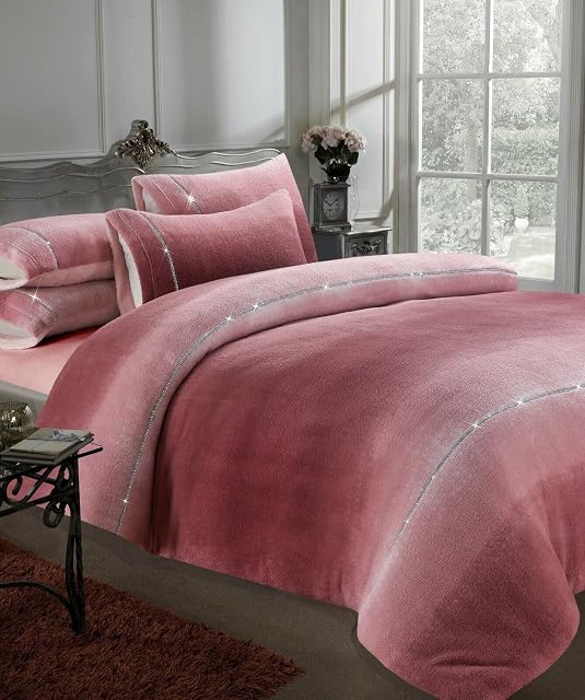 L S U Teddy Bear Fleece Duvet Cover Set Ombre Diamante Cozy Warm Fleece Bedding Set (Blush pink, Single)