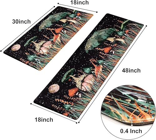 Miniatura 2 de ASPMIZ Juego de 2 alfombras de cocina con diseño de hongos, acolchadas, antifatiga, color negro, antideslizantes, impermeables, para frente del