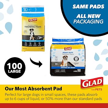 Glad for Pets XL Charcoal Training Pads, Heavy Duty, 24x24 in, 100 Count