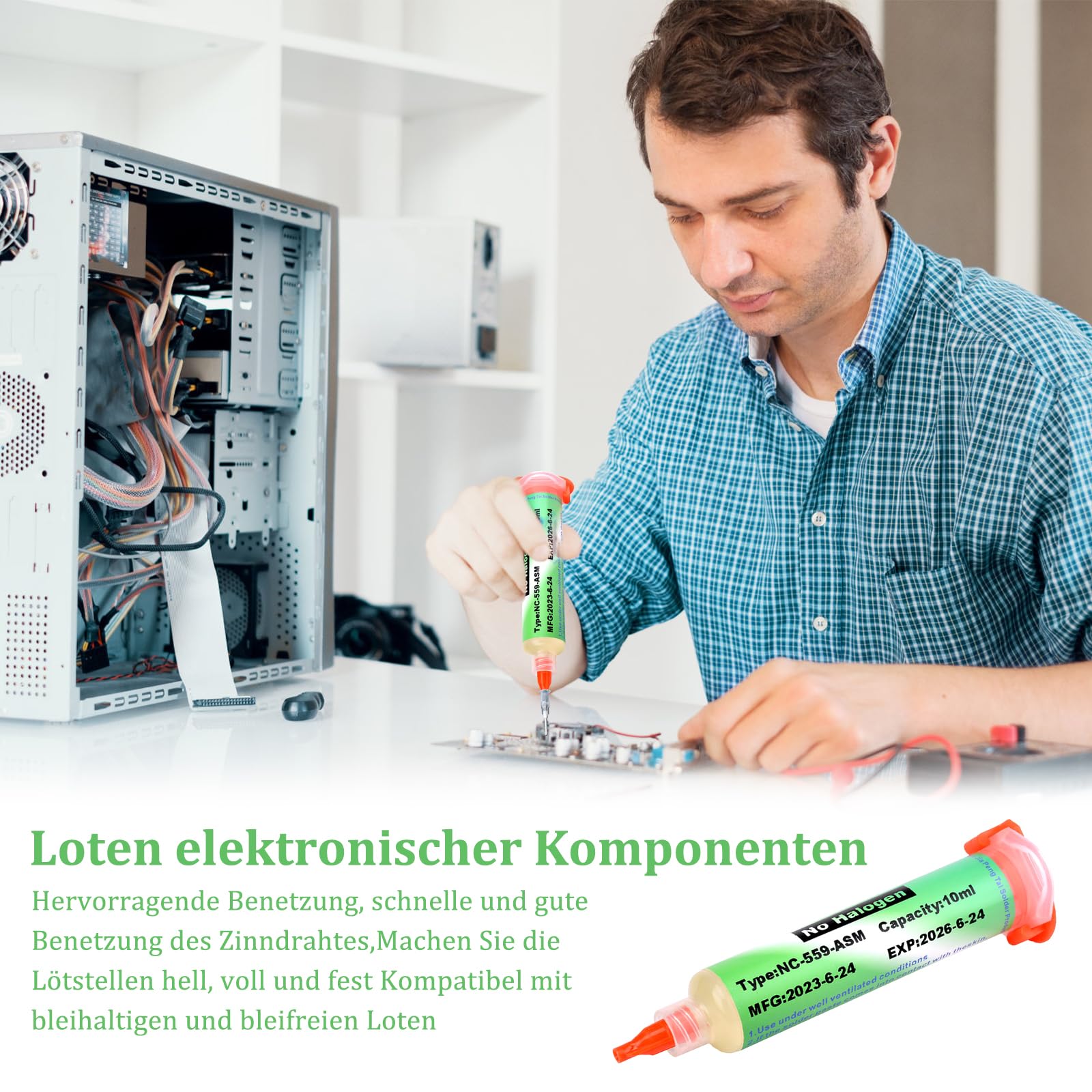 Flussante Per Saldatura A Stagno No Clean - Pasta Saldante 138&deg;C Con Tubo E Ugelli