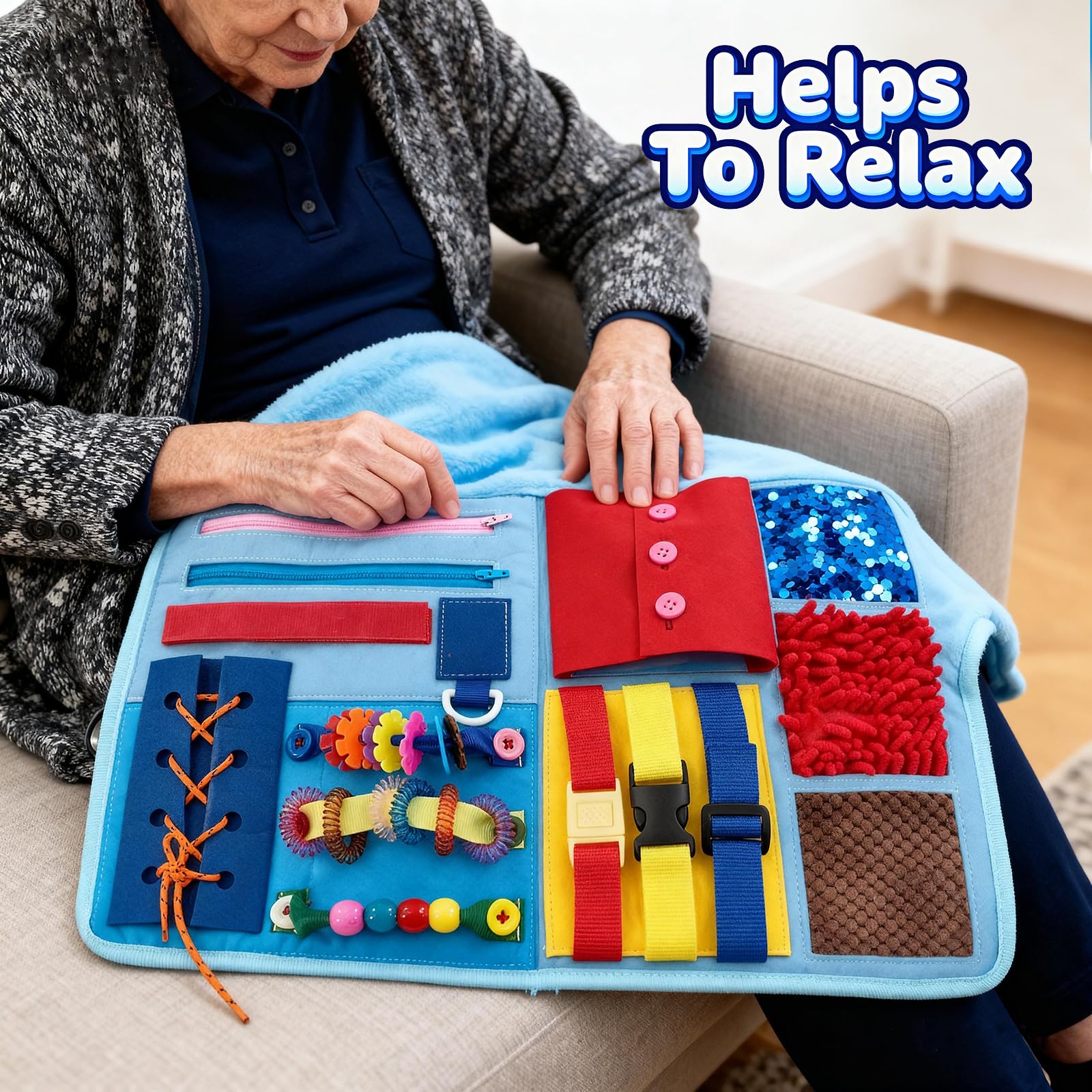 Sensory Fidget Blanket for Adults & Seniors, Dementia Products for Elderly Alzheimers Memory Loss Fidget Toys - Image 3