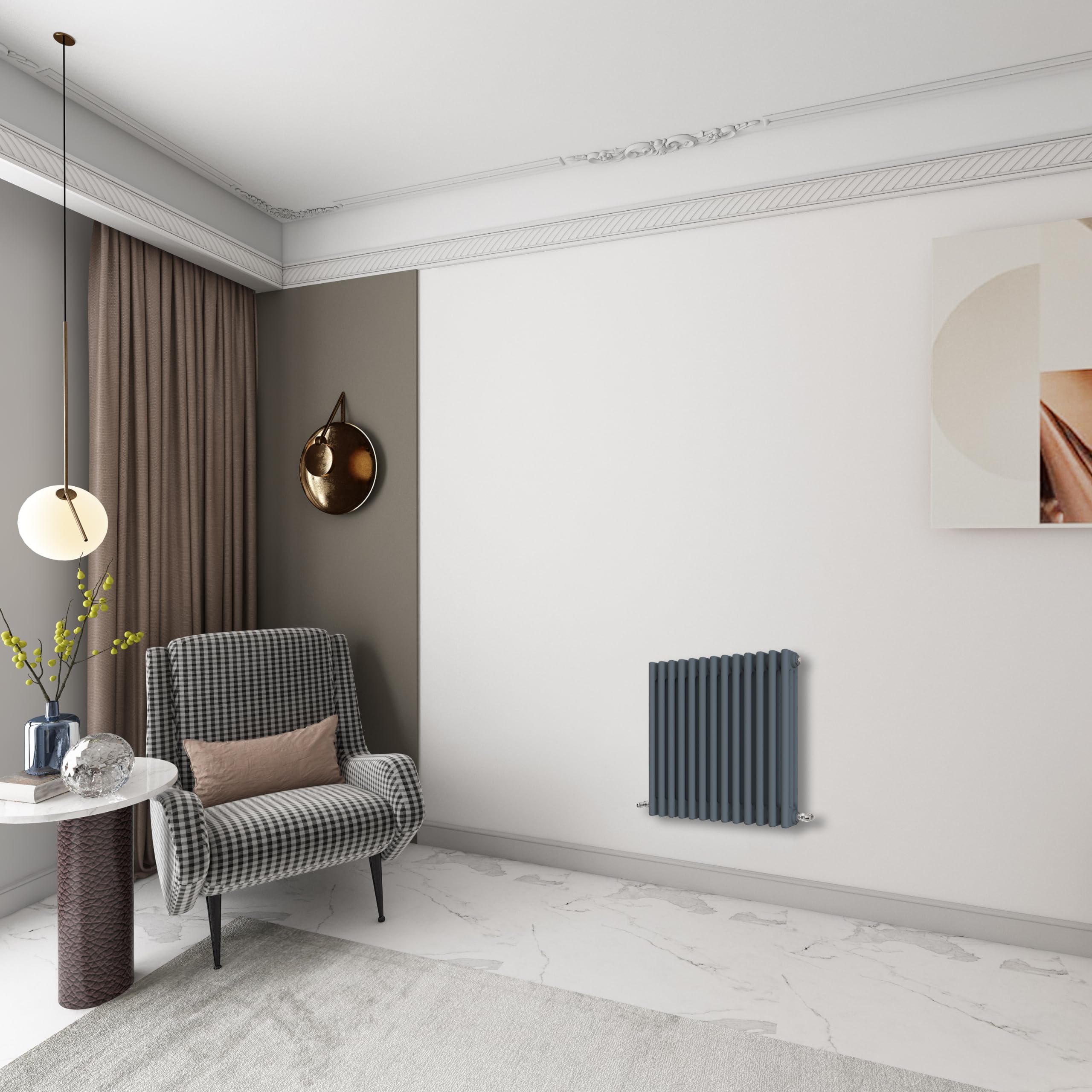 Huibathroom 600x605mm Anthracite Cast Iron Horizontal Triple Column Traditional Central Heating Radiators