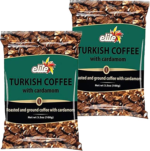 Elite Turkish Coffee with Cardamon Spice - 2 Pack (100g per Pack)