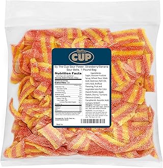 Strawberry Banana Sour Belts, 1 lb Bulk Bag