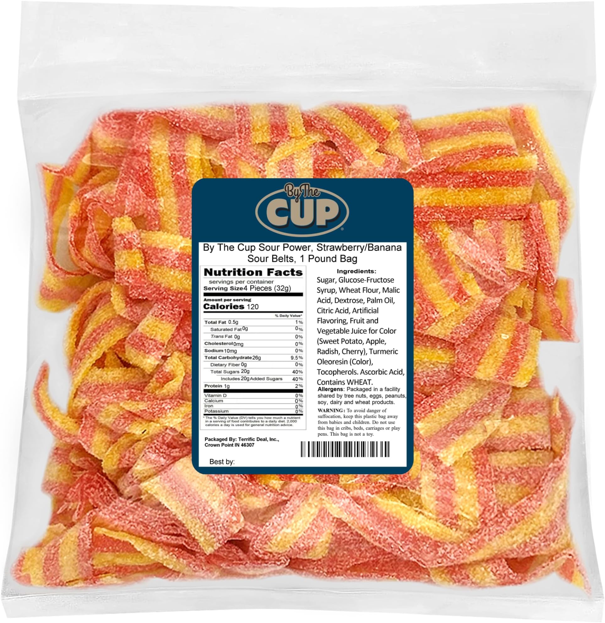 Strawberry Banana Sour Belts, 1 lb Bulk Bag