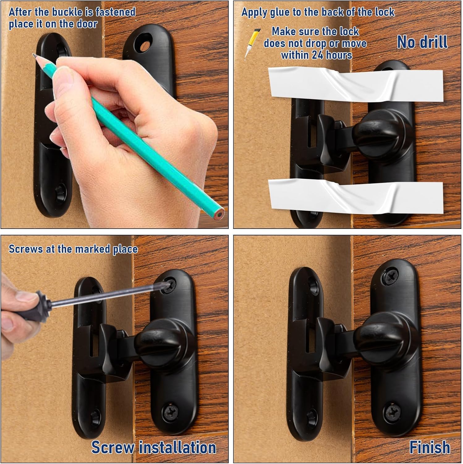 HOME MASTER HARDWARE 90/180 Degree Flip Barn Door Lock, Thickened Solid Gate Latches, Security Sliding Door Latch for Cabinets, Bathroom, Sliding Doors and Windows (Black, 1-Pack)
