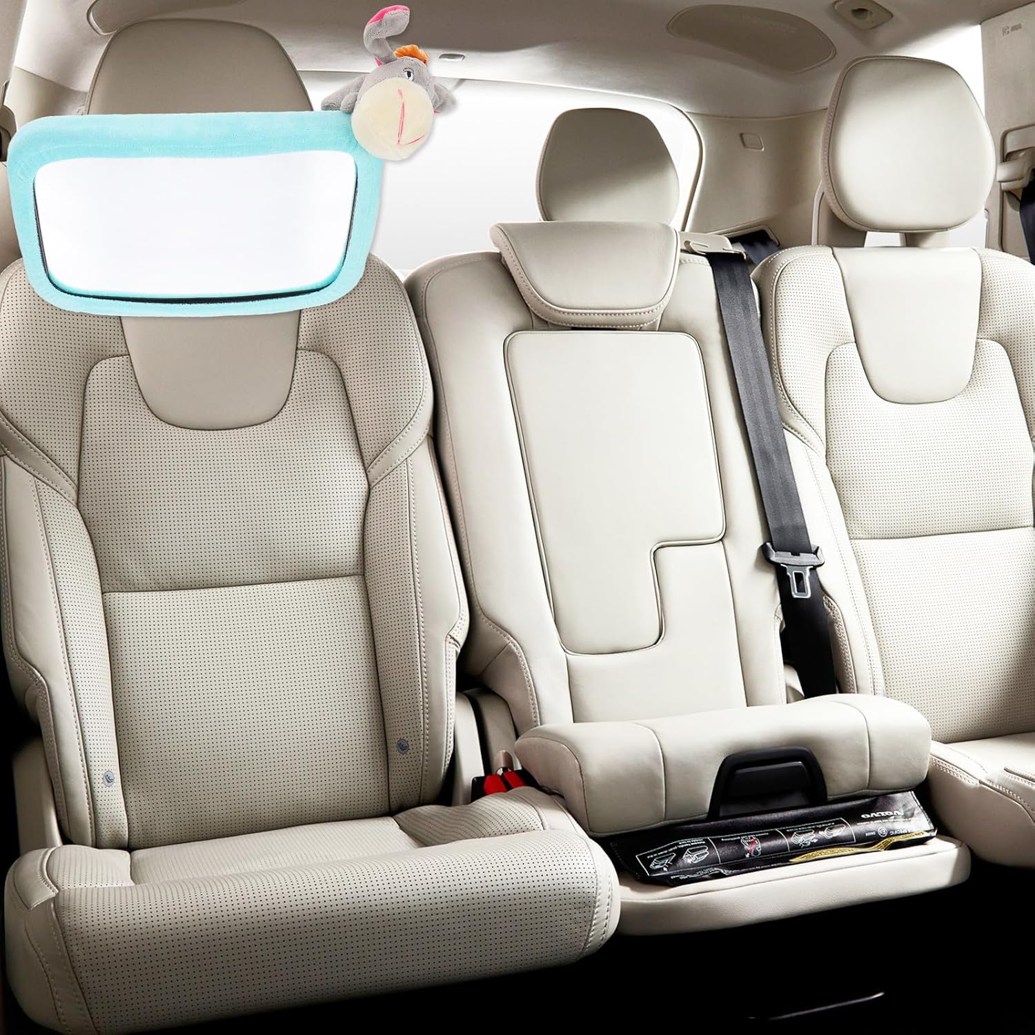 Adjustable Car Rearview Mirror 360° Rotatable Backseat Observation Mirror and Gray Plush for Car Seats