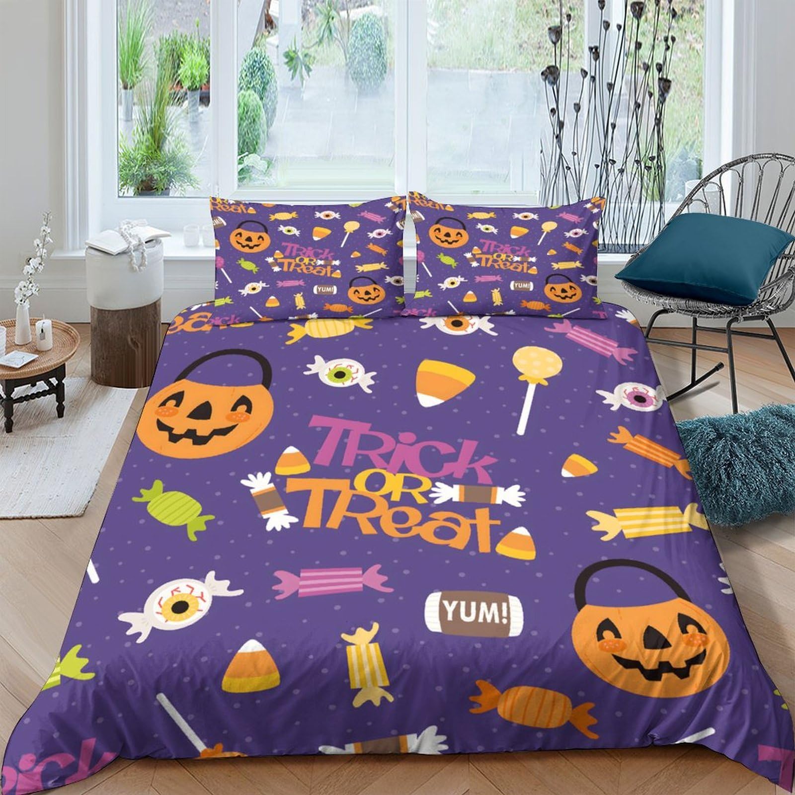 Ctjqhvkz Style-2 3D Printed Halloween Pumpkin Fitted Sheet Microfiber Soft Purple Candy Bed Cover For Bedroom Dorm Mattress Protection Single（135X200cm）