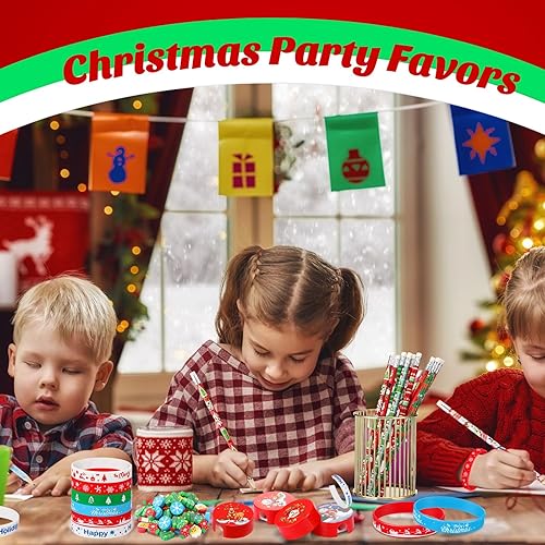 Miniatura 5 de PerKoop Juego de 240 piezas de papelería escolar de Navidad, regalos de aula de Navidad, premios a granel, incluye lápices, borrador, sacapuntas