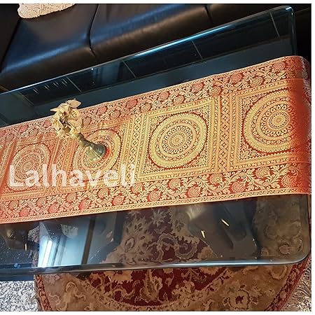 Lal Haveli Silk Brocade Table Runner for Center Piece Mandala Design Living Room Dinning Table Decor Home Decorative Table Runner Tapestry Table Cloth (60 X 16 Inch)