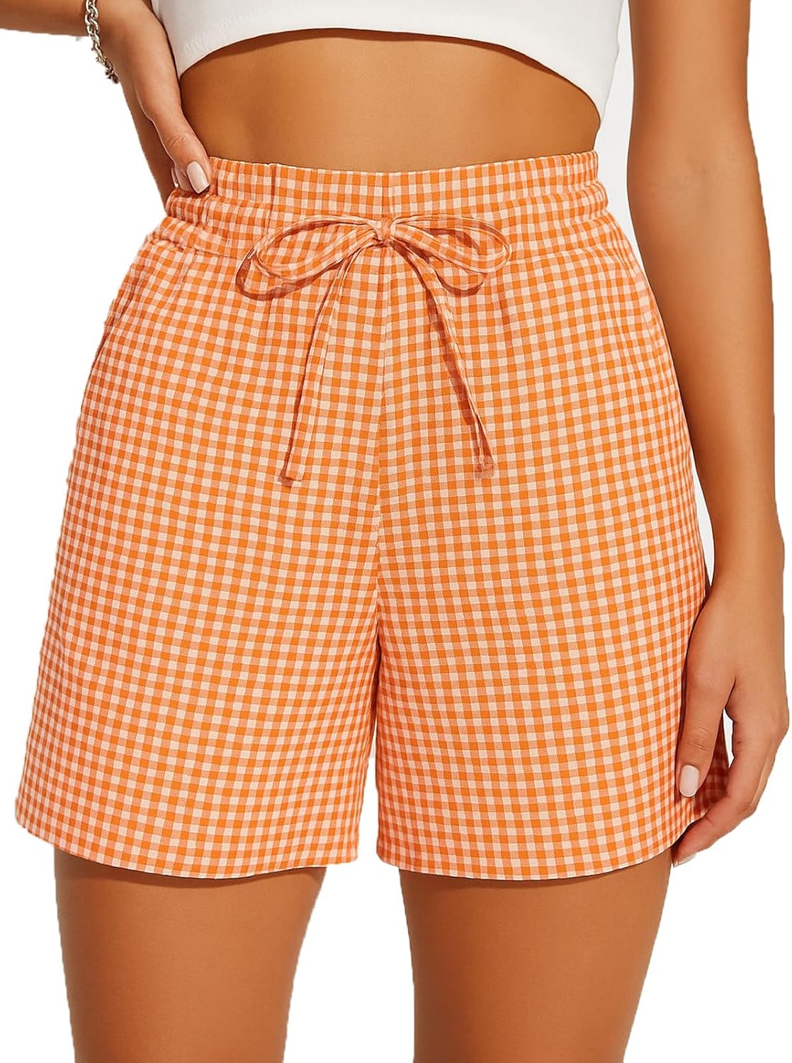 Womens Cotton Striped Gingham Boxer Shorts Checkered Plaid Casual Biker Shorts PJ P...