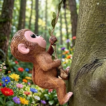 Creative Rabbit Duck Monkey Squirrel Trees Pot Animal Decorative Pendant Garden Resin Animals Figurines Hanging Statue for Planters Resin Climbing Sculpture Indoor and Outdoor Decoration Monkey