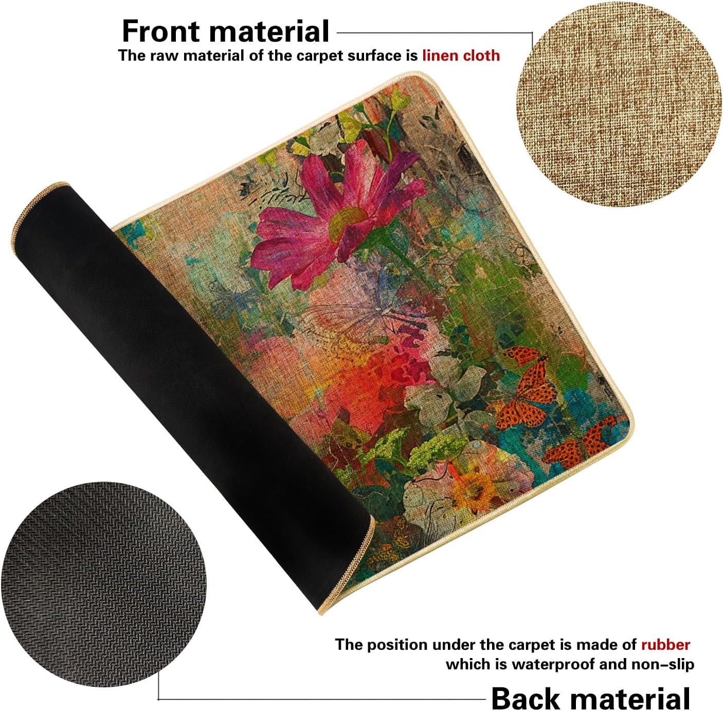 Spring Dragonfly Door Mat Beautiful Floral Graffiti Bug Watercolor Abstract Pretty Pink Rubber Thick Waterproof Waterproof Decorations Front Door Mats Indoor Garage Home Entrance Door Mat 17x29 Inch