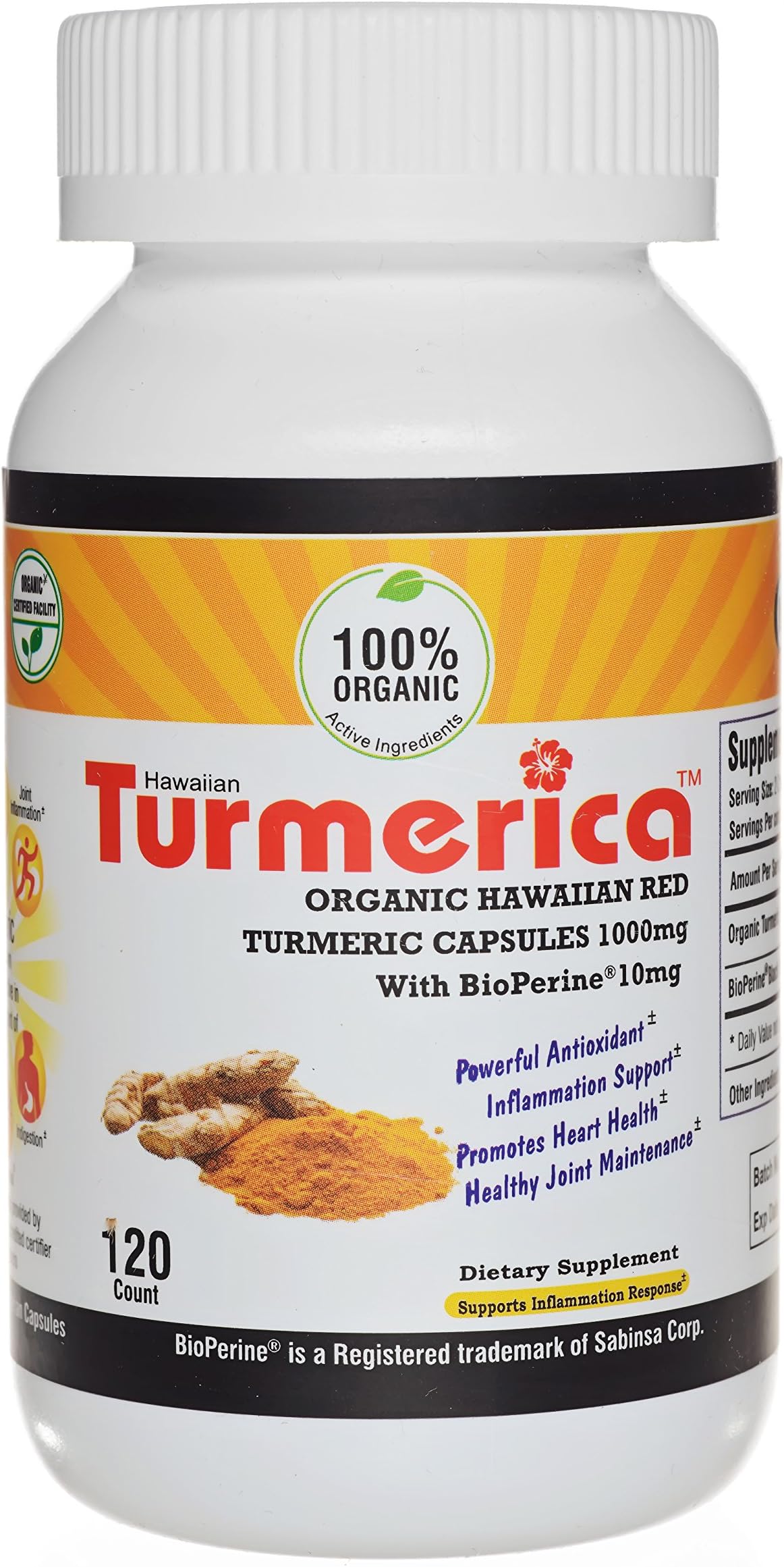 Hawaiian Turmeric Capsule with Bioperine 120 Count