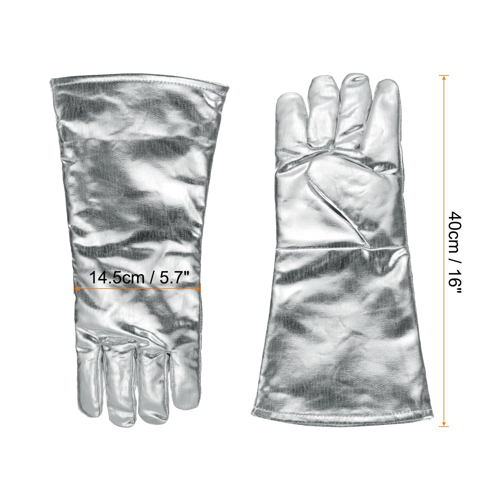 QUARKZMAN 2 Coppie di Guanti da Saldatura Aluminizzati A333-1 16" Guanti da Barbecue Resistenti al Fuoco e al Calore con Maniche Lunghe per Saldatura Camino Forno Cottura Giardino