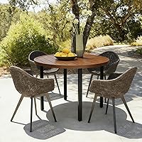 Seekverse All-Weather 42" Round Metal Patio Table for 4-8, Walnut Finish Outdoor Dining Bistro Table with Adjustable Umbrella Hole