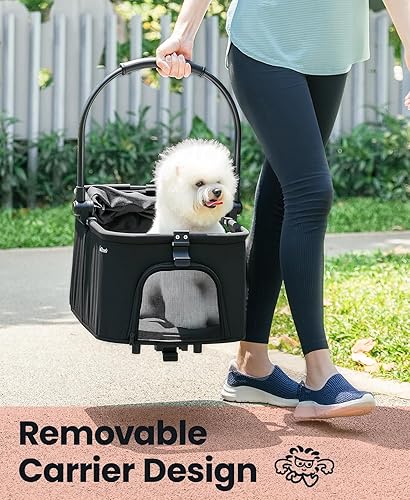 Miniatura 4 de Cochecito para mascotas de 4 ruedas, cochecito para perros pequeños/medianos y gatos de hasta 33 libras, plegado con un clic y arrastrable,
