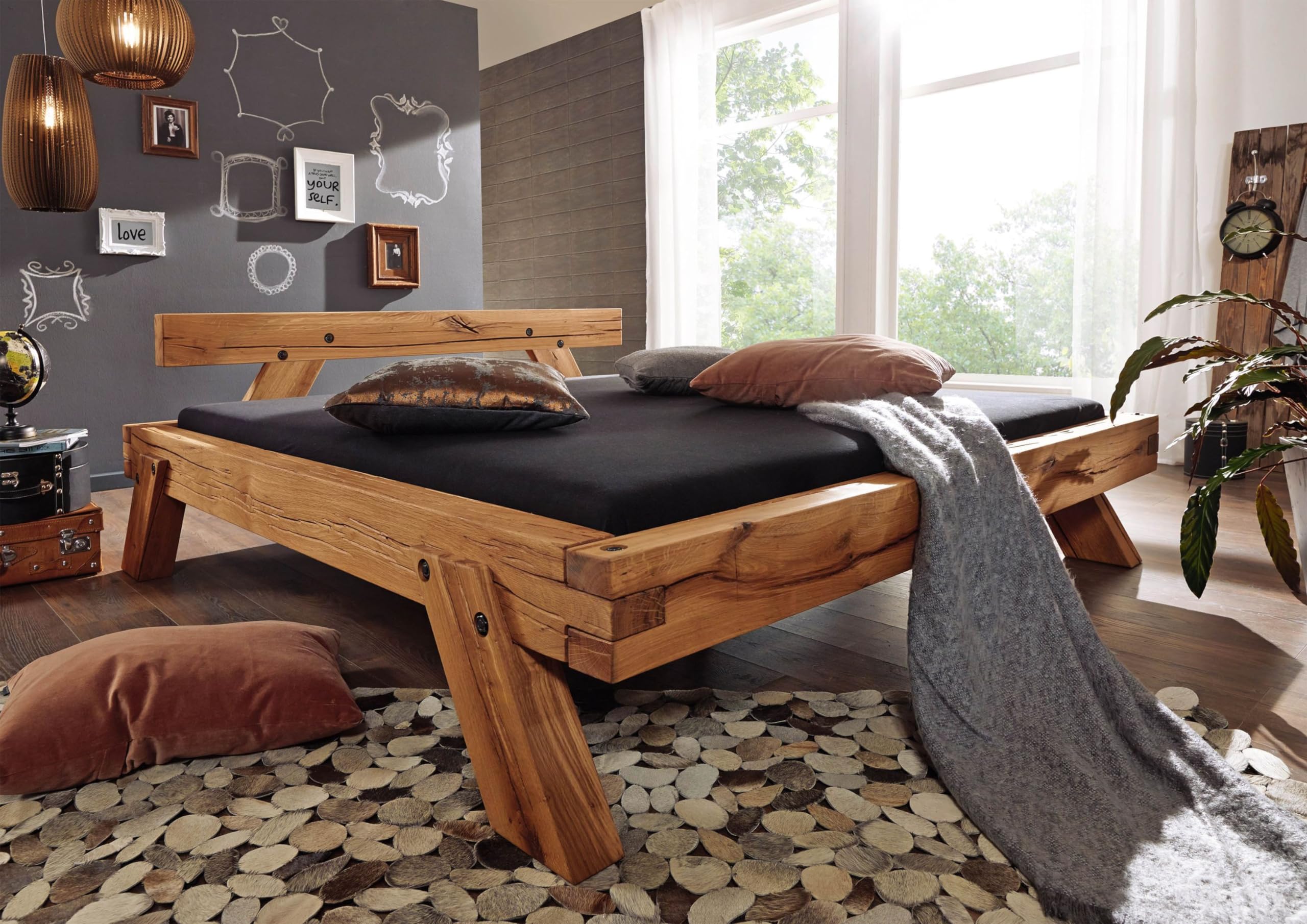 MASSIVMOEBEL24.DE BERGEN #180 Letto matrimoniale - in legno di quercia selvatica - oliato/natur 180x200x72