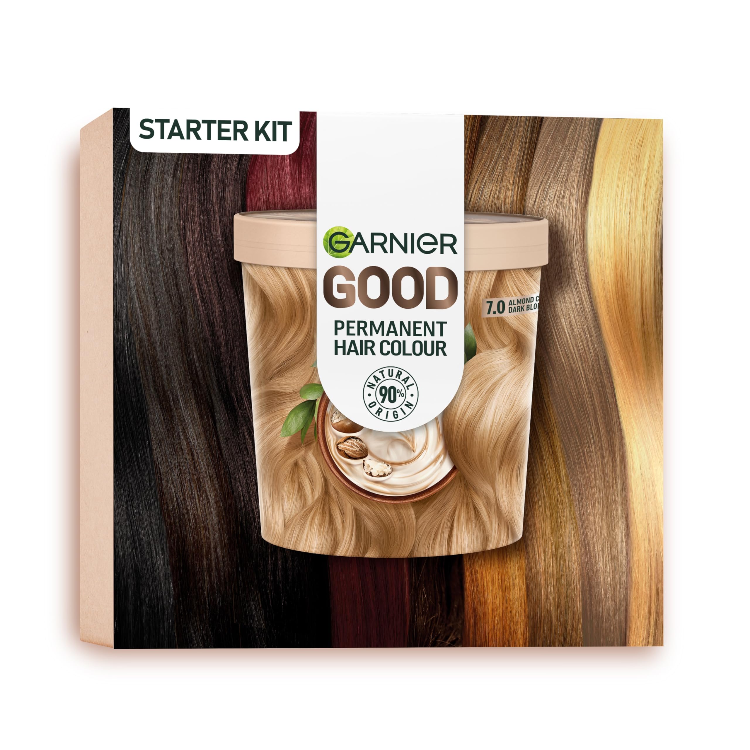 Garnier Good Permanent Hair Dye Premium Starter Kit, 7.0 Almond Creme Dark Blonde, Up To 100% Grey Coverage, 8 Weeks Long-Lasting Colour, No-Drip Application