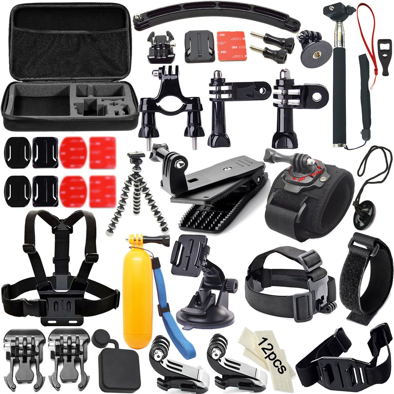 Soft Digits Accessories 50-in-1 Accessory Kit Bundle Kit for Gopro Hero 4 Gopro 3+ 3 2 1 for Outdoor Sports Parachuting Swimming Rowing Surfing Climbing Running Bike Riding Camping Diving Outing Any Other Outdoor Sports Bundle Kit for Gopro 4