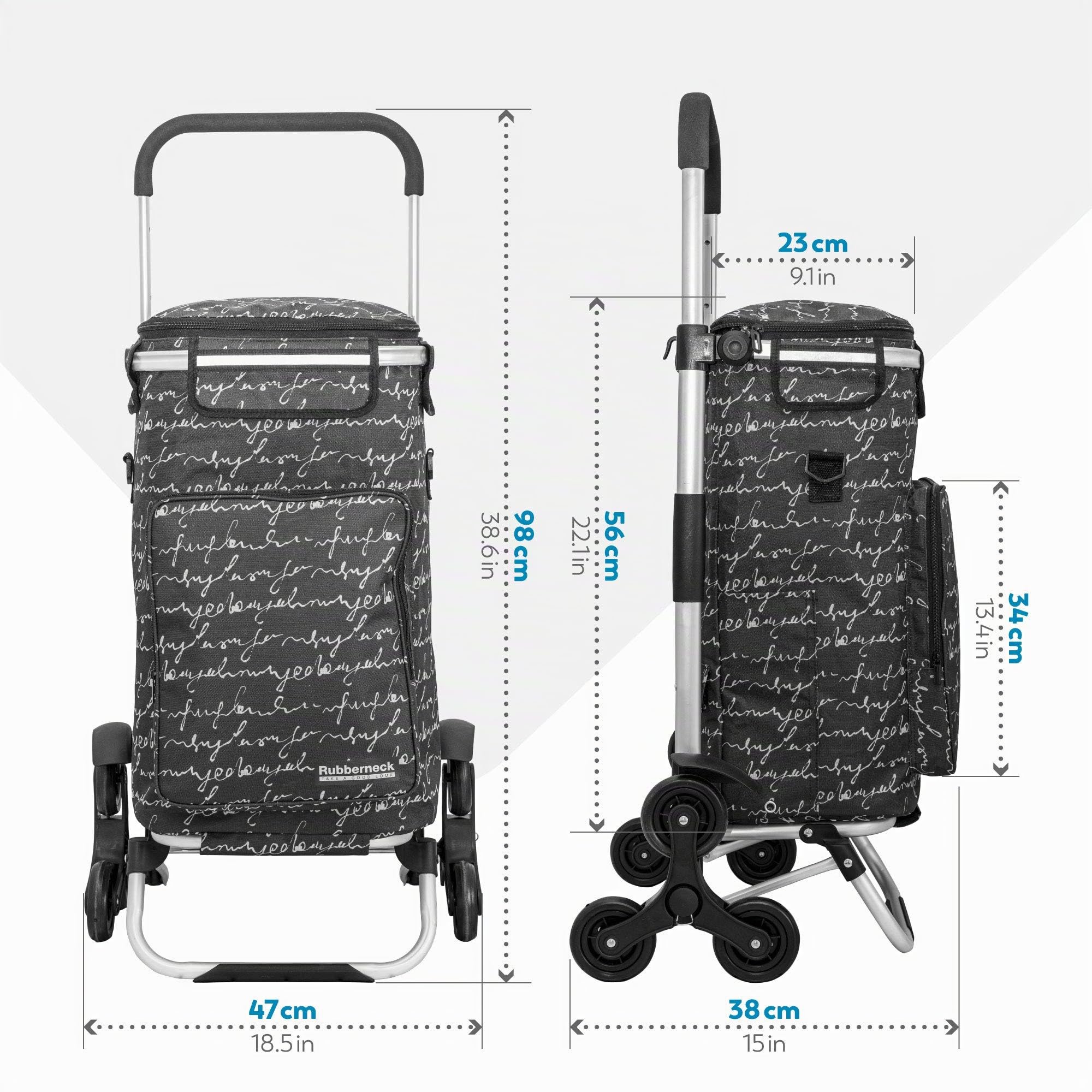 Rubberneck Einkaufstrolley klappbar mit Kühlfach & Treppensteiger – Einkaufswagen mit 3 Rädern, faltbar, leicht & stabil – Shopping Trolley für Getränke, Senioren & Haushalt