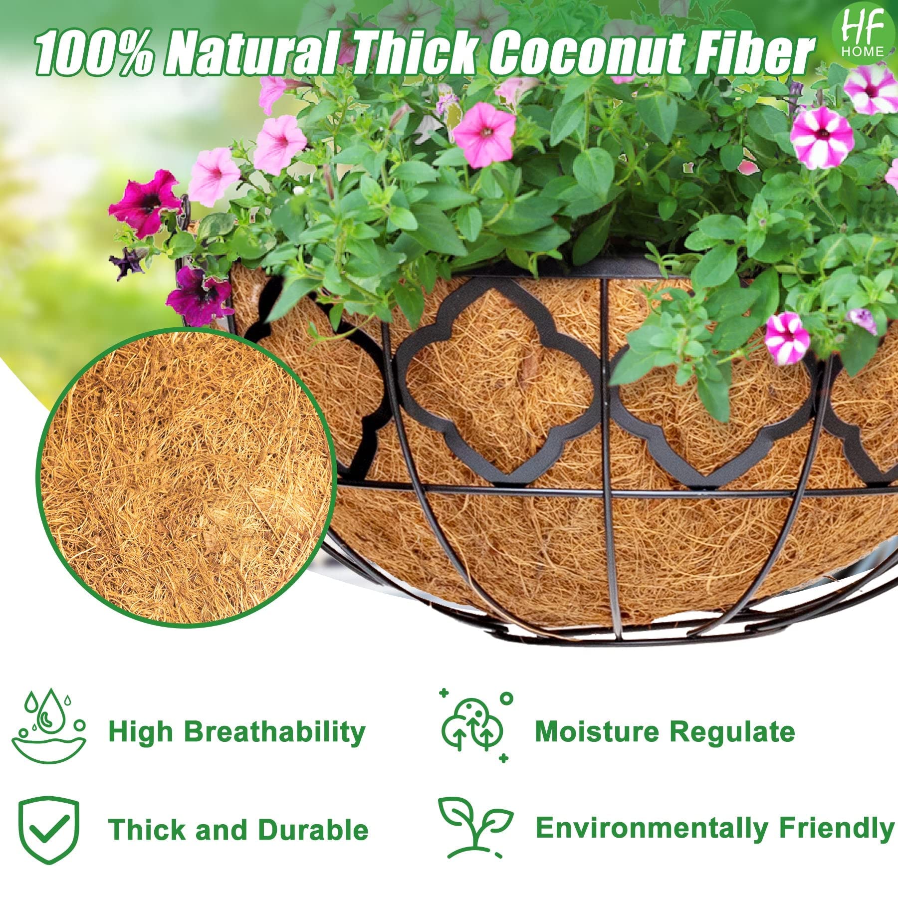 Confezione Da 3 Fodere Per Cesti Appesi In Fibra Di Coco Naturale – Diametro 35,5 Cm – Biodegradabili E Traspiranti Per Piante Da Esterno