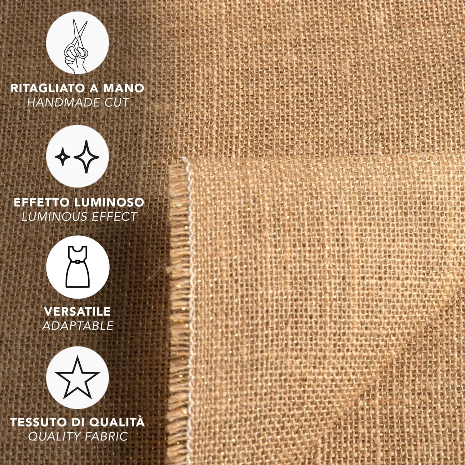 IPEA Tela in Juta Naturale al 100% – [ Grandezza 140 x 120 cm ] – Tessuto in Vera Iuta – Telo per Tappezzeria, Decorazioni, Accessori, Feste, Creazioni, Fai da Te – Fibra Naturale – Ideale per Eventi
