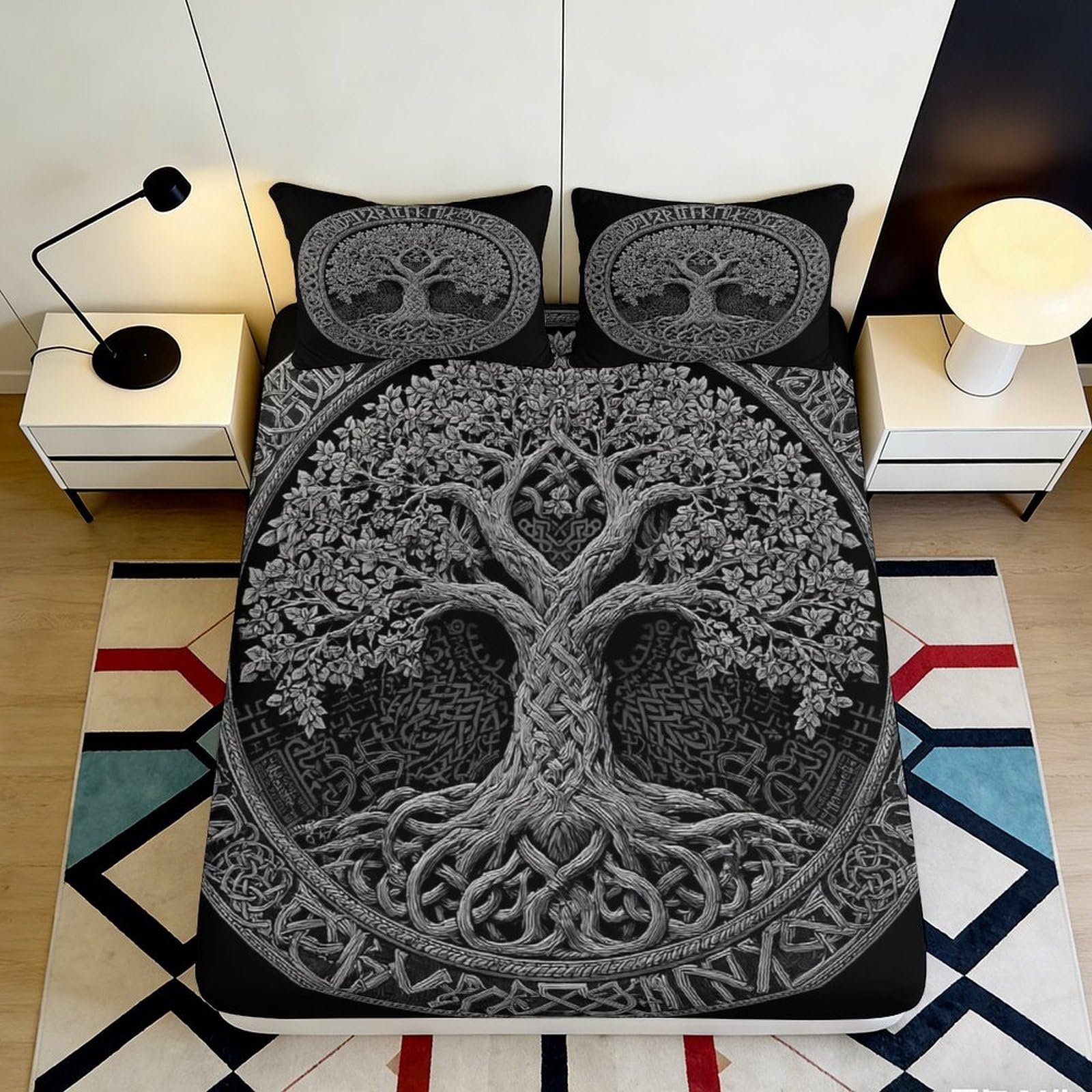 Pnayamiorkfel Style-7 3D Printed Yggdrasil Tree Fitted Sheet Microfiber Soft Decorative Norse Celtic Bed Cover For Bedroom Guest Room 90X200x25cm