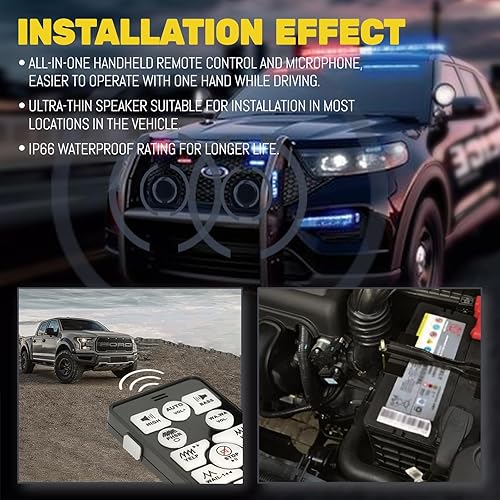 Miniatura 2 de Sistema PA de sirena de emergencia de 200 W, 12 V, 20 tonos, bocina delgada con control remoto inalámbrico de mano y micrófono para vehículos de