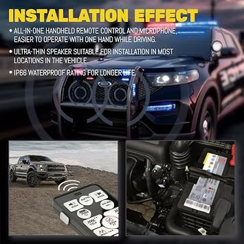 200W 12V 20 Tone Emergency Siren PA System, Slim Speaker Horn with Wireless Handheld Remote Control and Microphone for Emergency Vehicles Police Car Firefighter Ambulance SUVs
