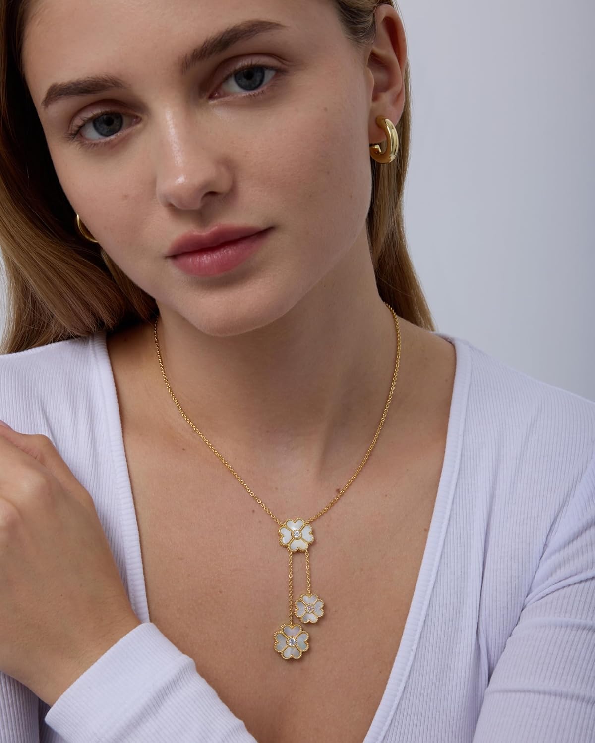 PAVOI 14K Gold Plated Clover Necklaces for Women - Lucky Four Leaf Clover Necklace Pendant - Trendy Flower Black Onyx Gemstone Mother of Pearl Jewelry Gifts