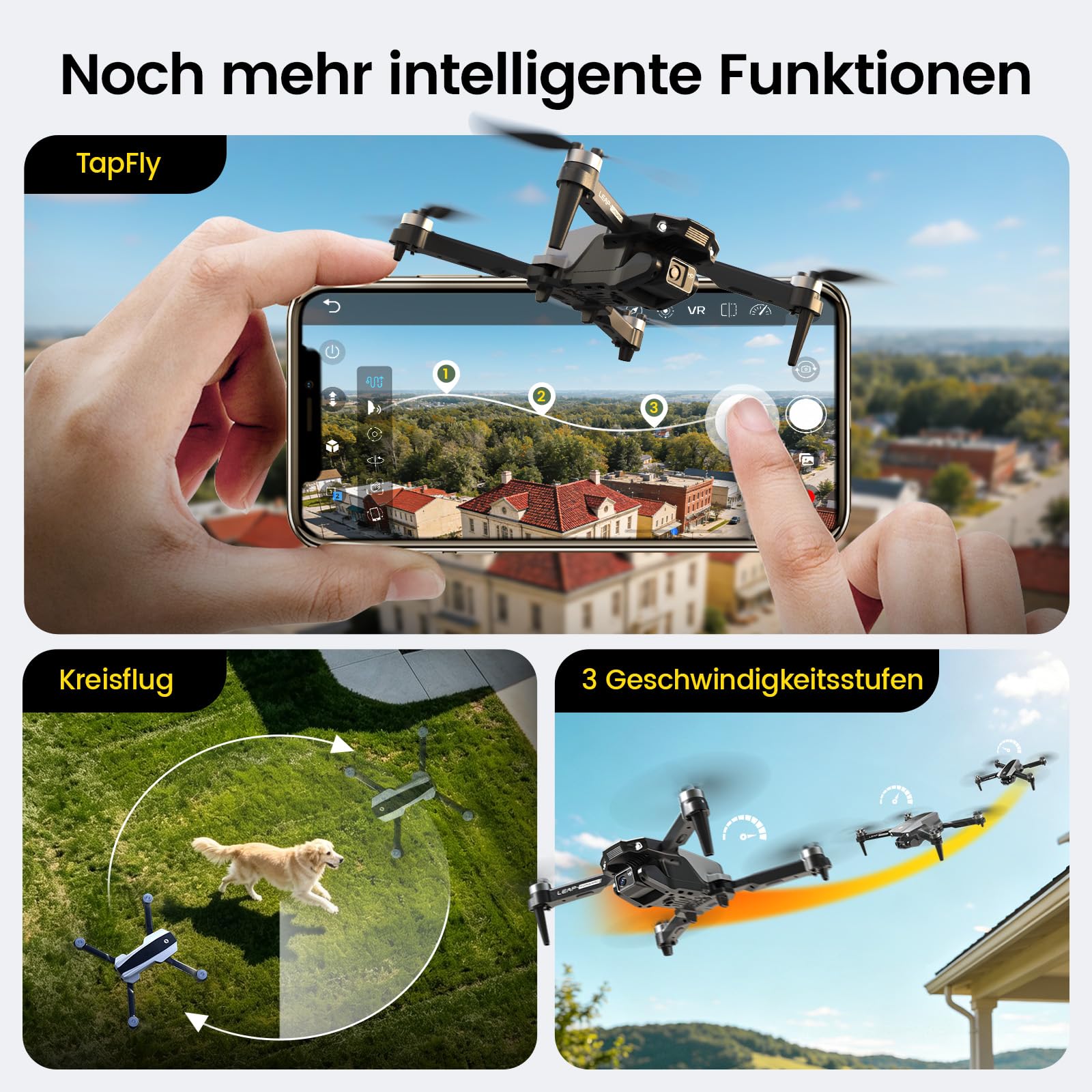 Holy Stone HS200P Drohne mit Kamera 1080P für Anfänger&Kinder | 2 Akkus, 360° Flip, Headless Mode, Höhenhaltung, 3 Geschwindigkeitsstufen, Not-Stopp-Funktion
