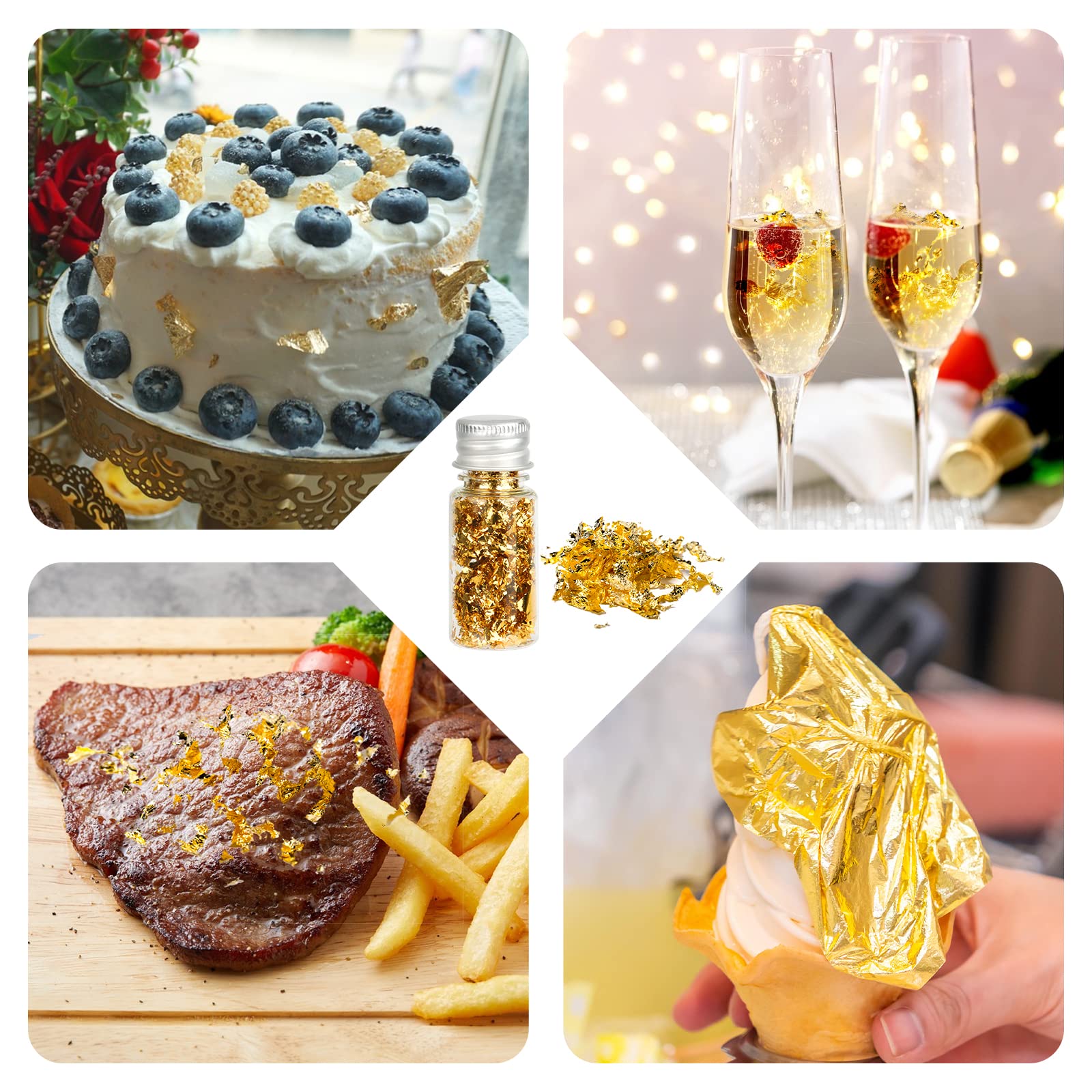 4 Bouteilles De Feuille D'or Alimentaire - Dorée - Pour Décorer Gâteaux, Desserts, Chocolats, Cocktails - 6,5x2,4 Pouces